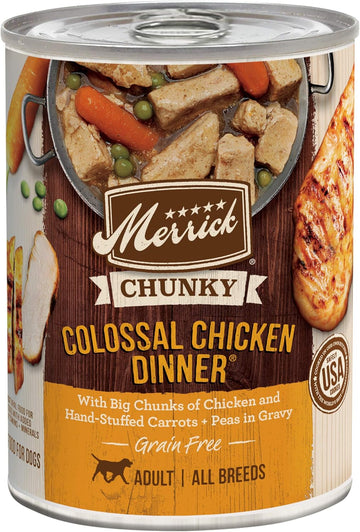 Merrick Chunky Grain Free Premium And Wholesome Canned Dog Food, Real Meat Colossal Chicken Dinner In Gravy - (Pack Of 12) 12.7 Oz. Cans