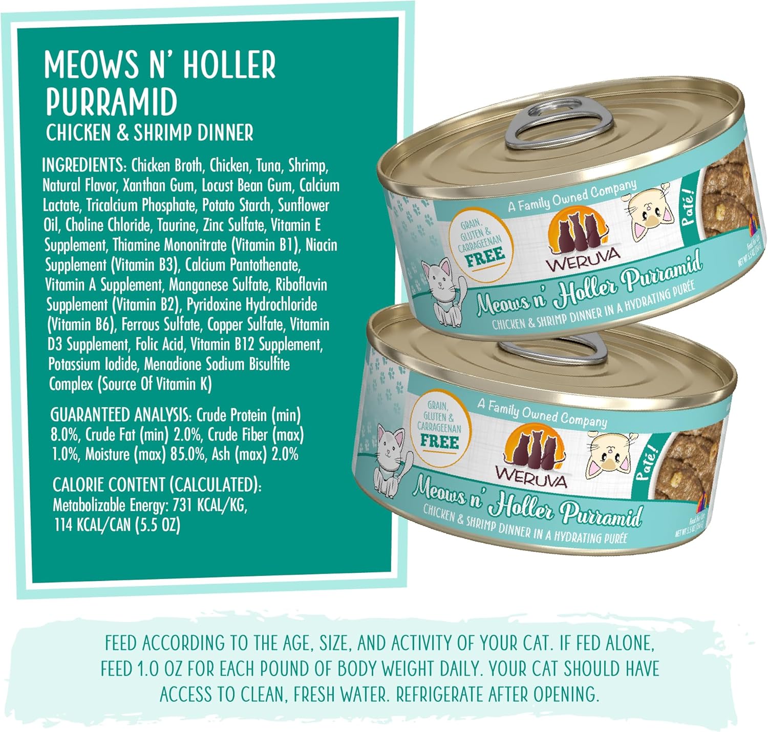 Weruva Classic Cat Paté, Meows n' Holler PurrAmid with Chicken & Shrimp, 5.5oz Can (Pack of 8), Brown