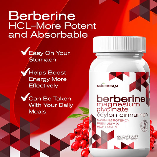 Berberine Hcl Magnesium Glycinate Supplement - 1800Mg High Purity Capsules With Ceylon Cinnamon - Vegan Friendly Non-Gmo Gluten-Free Sugar Free Pill For Men Women