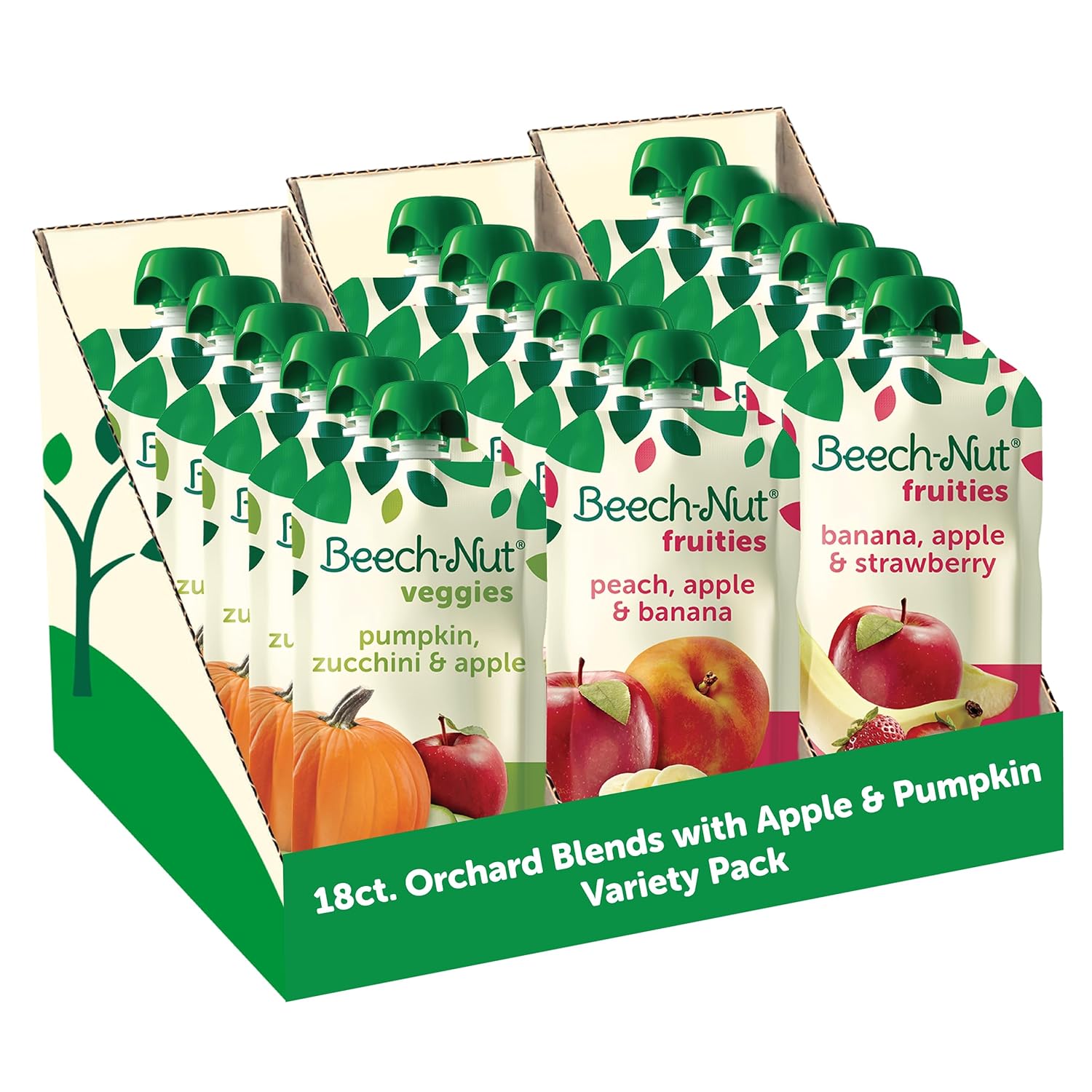 Beech-Nut Baby Food Variety Pack, Orchard Blends with Apple & Pumpkin Baby Food Pouches, Fruit & Veggie Purees, 3.5oz (18 Pack)