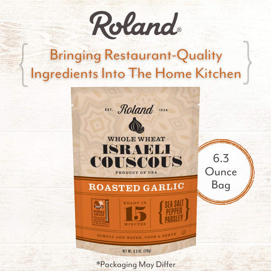 Roland Foods Roasted Garlic Whole Wheat Israeli Couscous, Sourced in the USA, 6.3-Ounce Pouch