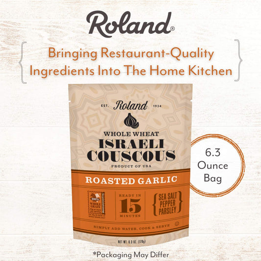 Roland Foods Roasted Garlic Whole Wheat Israeli Couscous, Sourced In The Usa, 6.3-Ounce Pouch