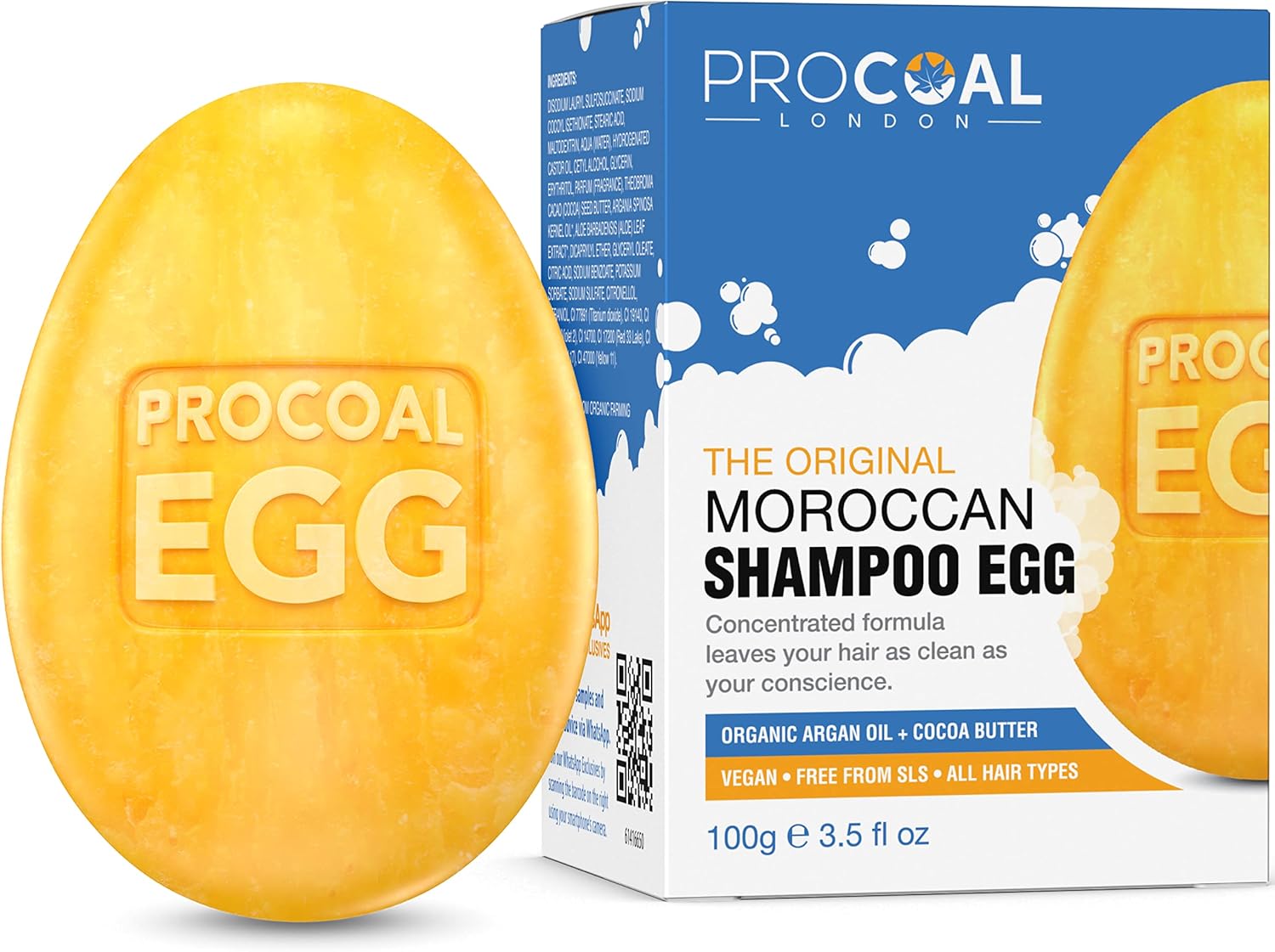 Vegan Moroccan Shampoo Bar 100G By Procoal - Argan Oil, Aloe Vera, Almond Oil, Sls Free Eco Solid Shampoo Bar, Cruelty-Free