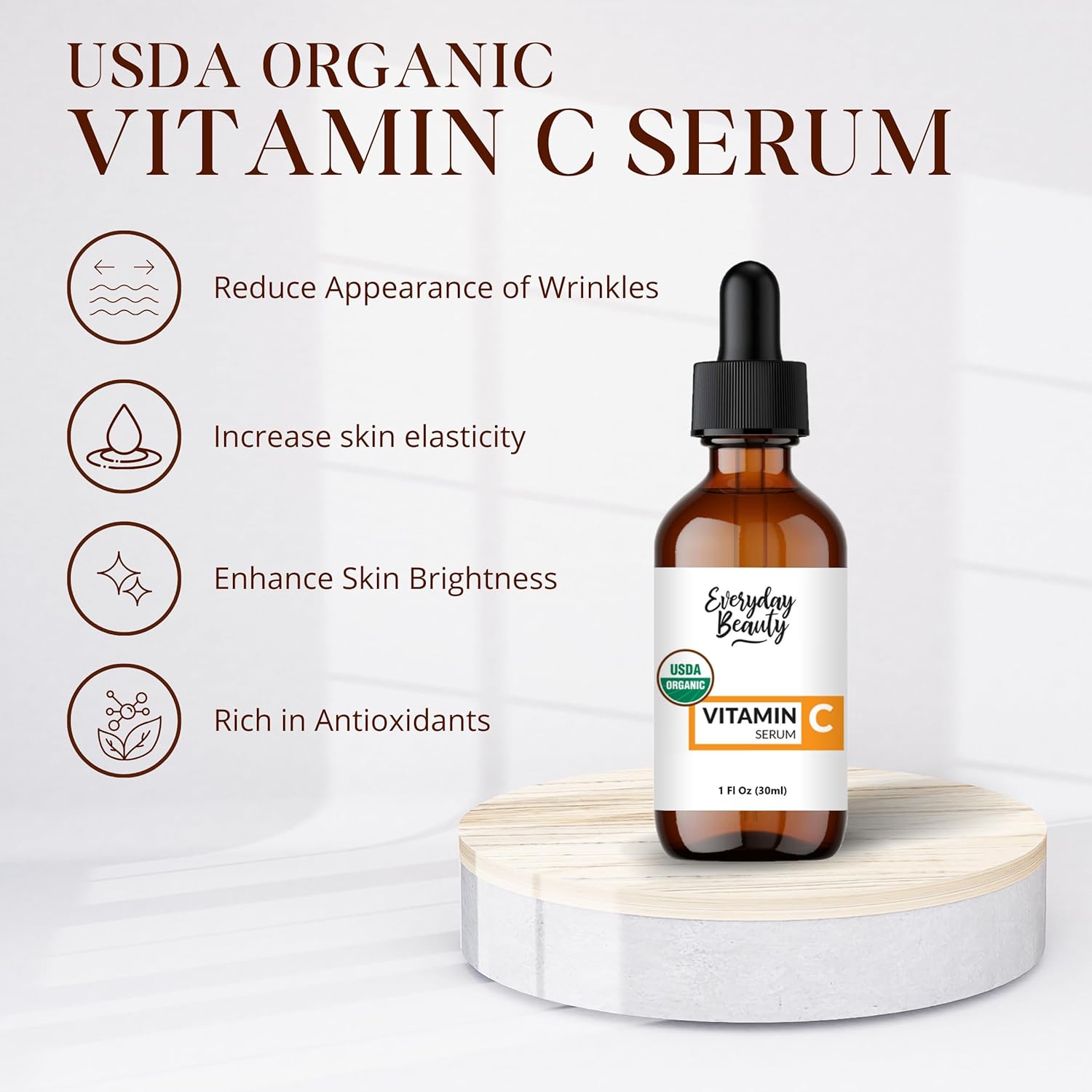 Organic Vitamin C Serum For Face - Usda Certified Facial Serum - Anti Aging For Fine Lines & Wrinkles - Potent Botanical Ingredients & Non Gmo - 2.02 Fl Oz Glass Bottle & Dropper : Beauty & Personal Care