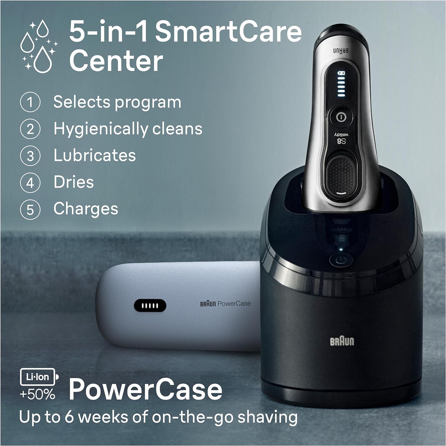 Braun Series 8 8577cc Electric Razor for Men, 4+1 Shaving Elements & Precision Long Hair Trimmer, 5in1 SmartCare Center, Close & Gentle Even on Dense Beards, PowerCase for Mobile Charging, Wet & Dry : Beauty & Personal Care