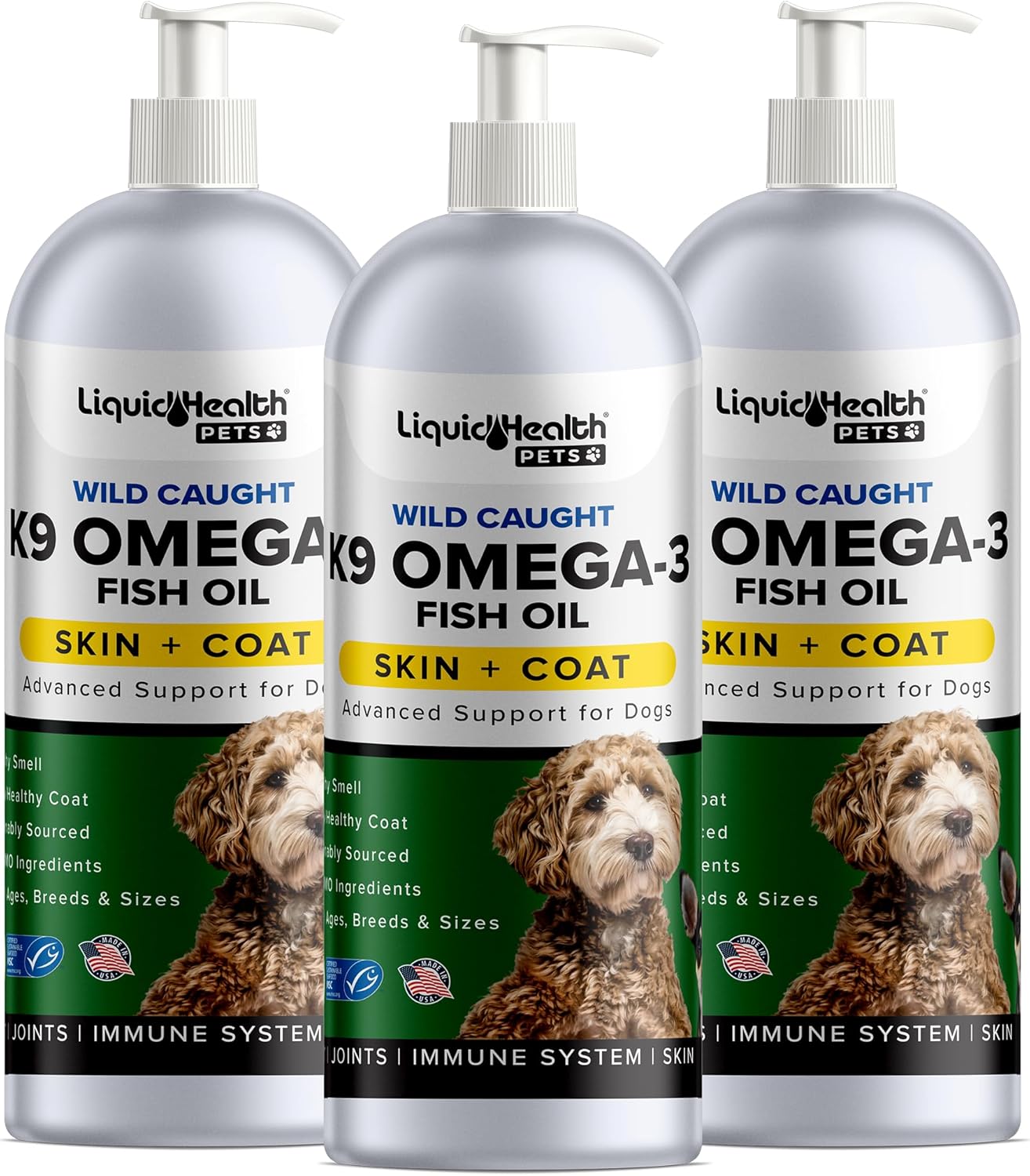 Liquid Health Pets K9 Omega 3 Fish Oil For Dogs - Liquid Omega 3 For Dogs With Epa + Dpa + Dha, Dog Shedding Suplement May Reduce Itching And Support Joint, Immunity, Brain & Heart Health (3Pack)