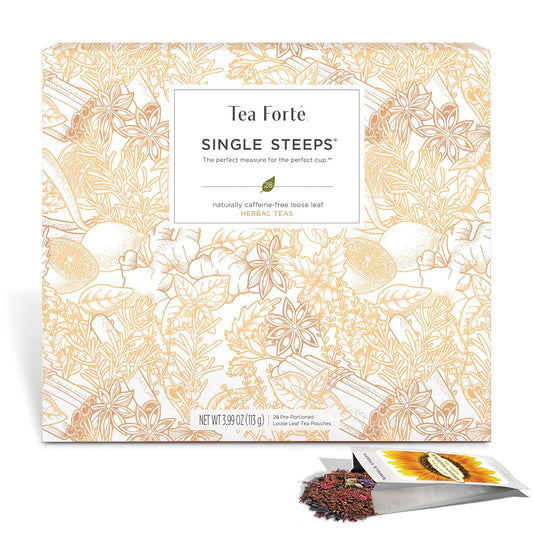 Tea Forte Single Steeps Loose Leaf Herbal Tea Sampler, Assorted Variety Tea Chest Box, Single Serve Pouches, 28 Count (Pack Of 1)
