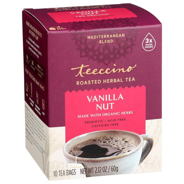 Teeccino Vanilla Nut Herbal Tea - Rich & Roasted Herbal Tea That’S Caffeine Free & Prebiotic For Natural Energy, 10 Tea Bags