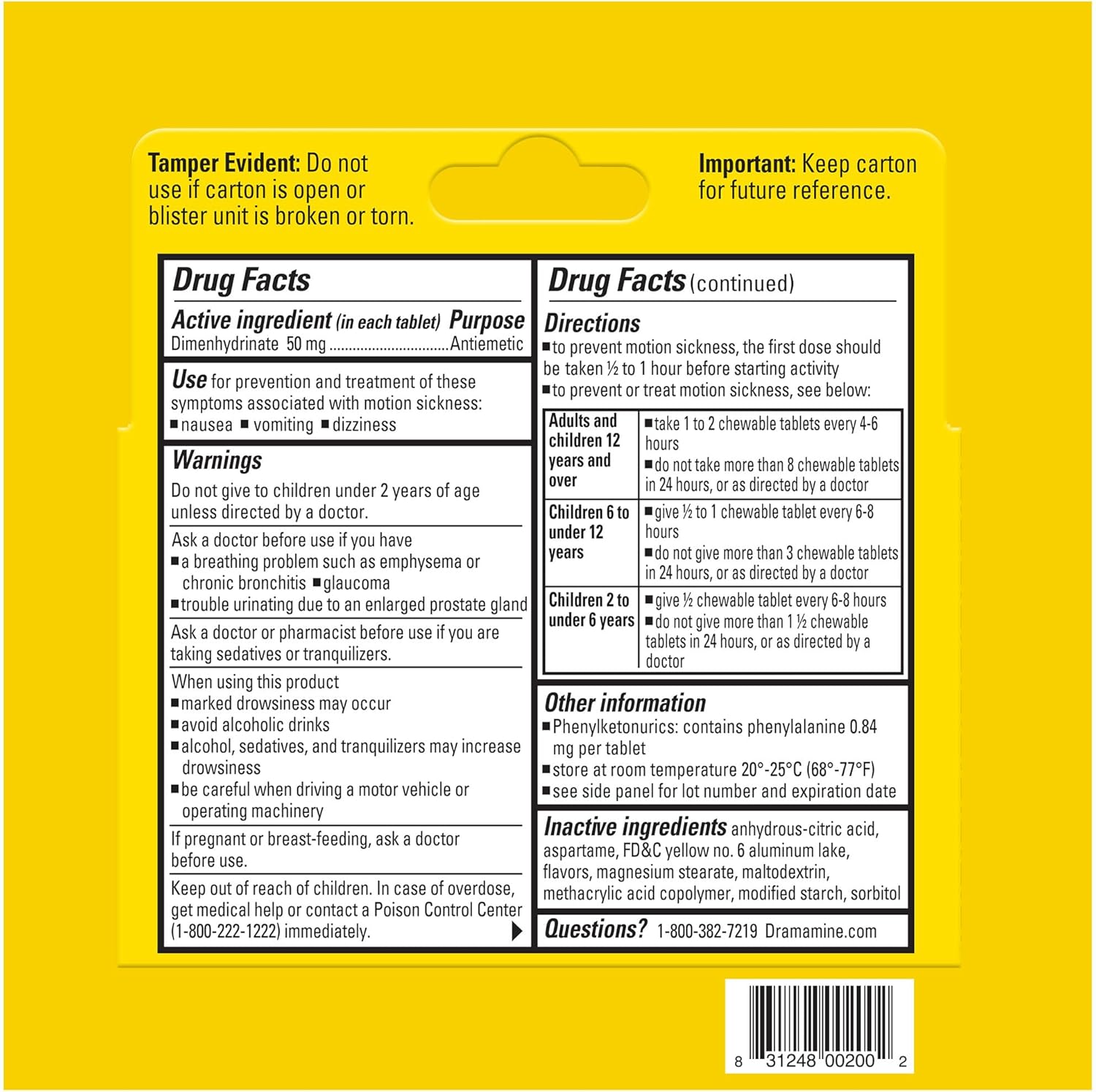 Dramamine Original, Motion Sickness Relief, Travel Vial, 12 Count : Health & Household