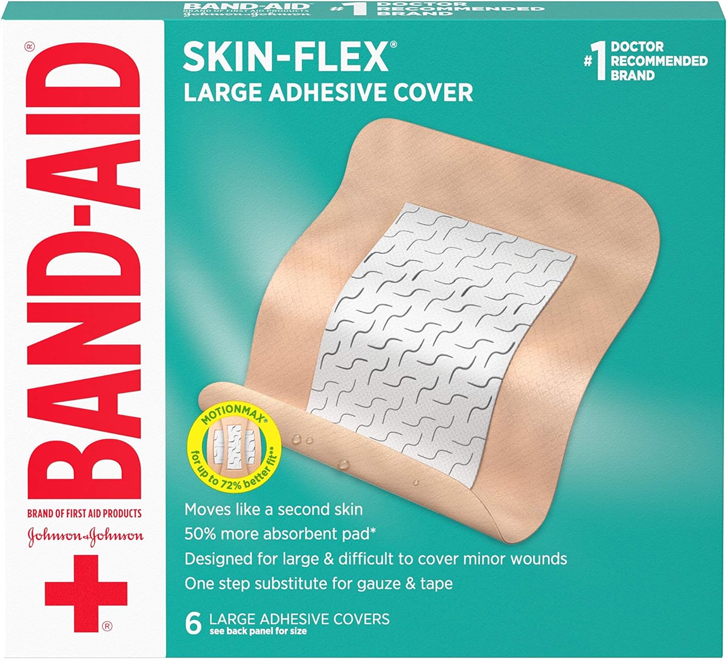 Band-Aid Brand Skin-Flex Adhesive Flexible Wound Covers For First Aid Wound Care Of Minor Cuts, Scrapes & Burns, With A Comfortable Feeling, Moving Like A Second Skin, Sterile, Large, 6 Ct