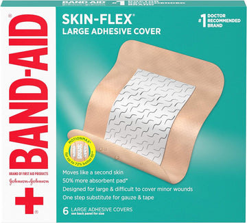 Band-Aid Brand Skin-Flex Adhesive Flexible Wound Covers For First Aid Wound Care Of Minor Cuts, Scrapes & Burns, With A Comfortable Feeling, Moving Like A Second Skin, Sterile, Large, 6 Ct