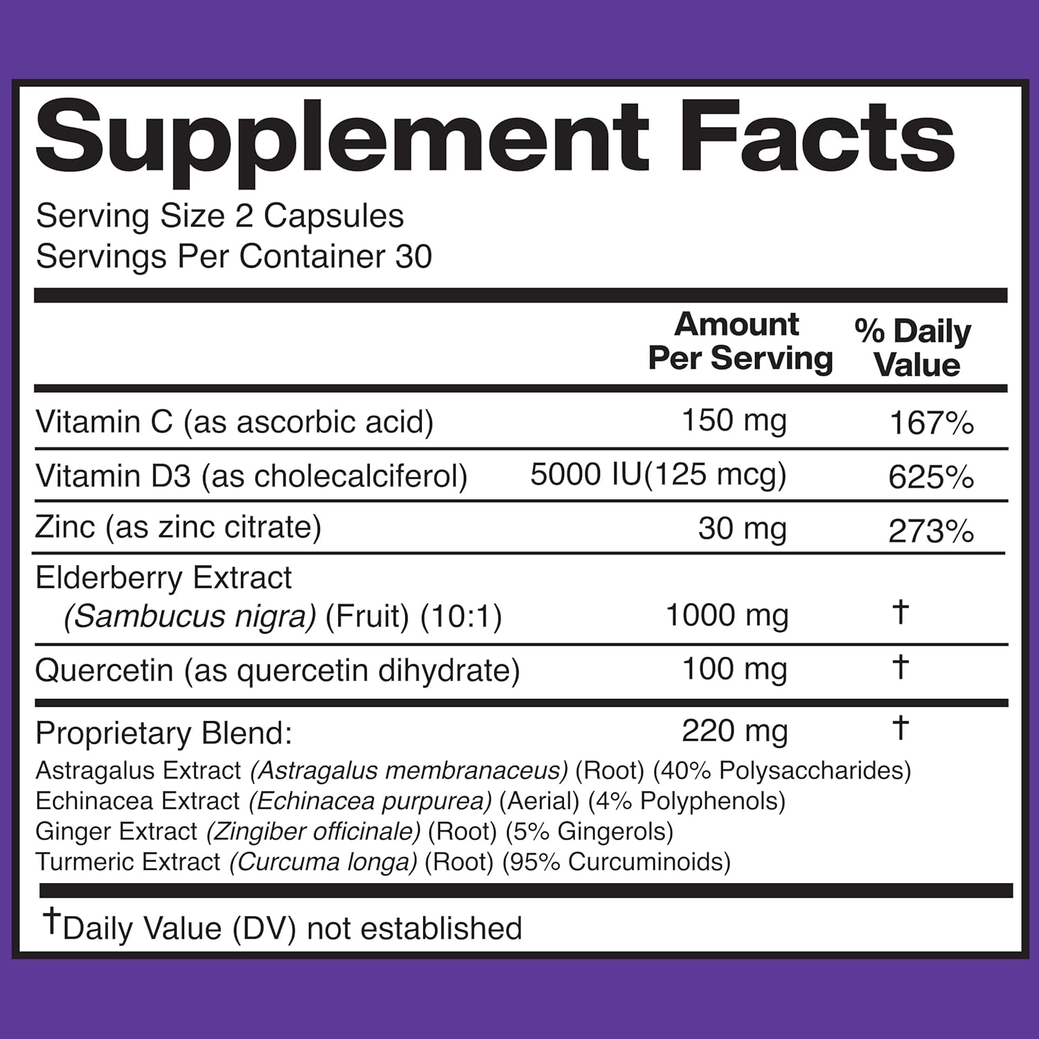 American Standard Supplements Elderberry Extract With Quercetin, Vitamin C, D3, Ginger, Zinc, Turmeric & Echinacea – Immune Support Supplement – – 60 Capsules