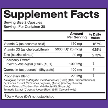 American Standard Supplements Elderberry Extract With Quercetin, Vitamin C, D3, Ginger, Zinc, Turmeric & Echinacea – Immune Support Supplement – – 60 Capsules