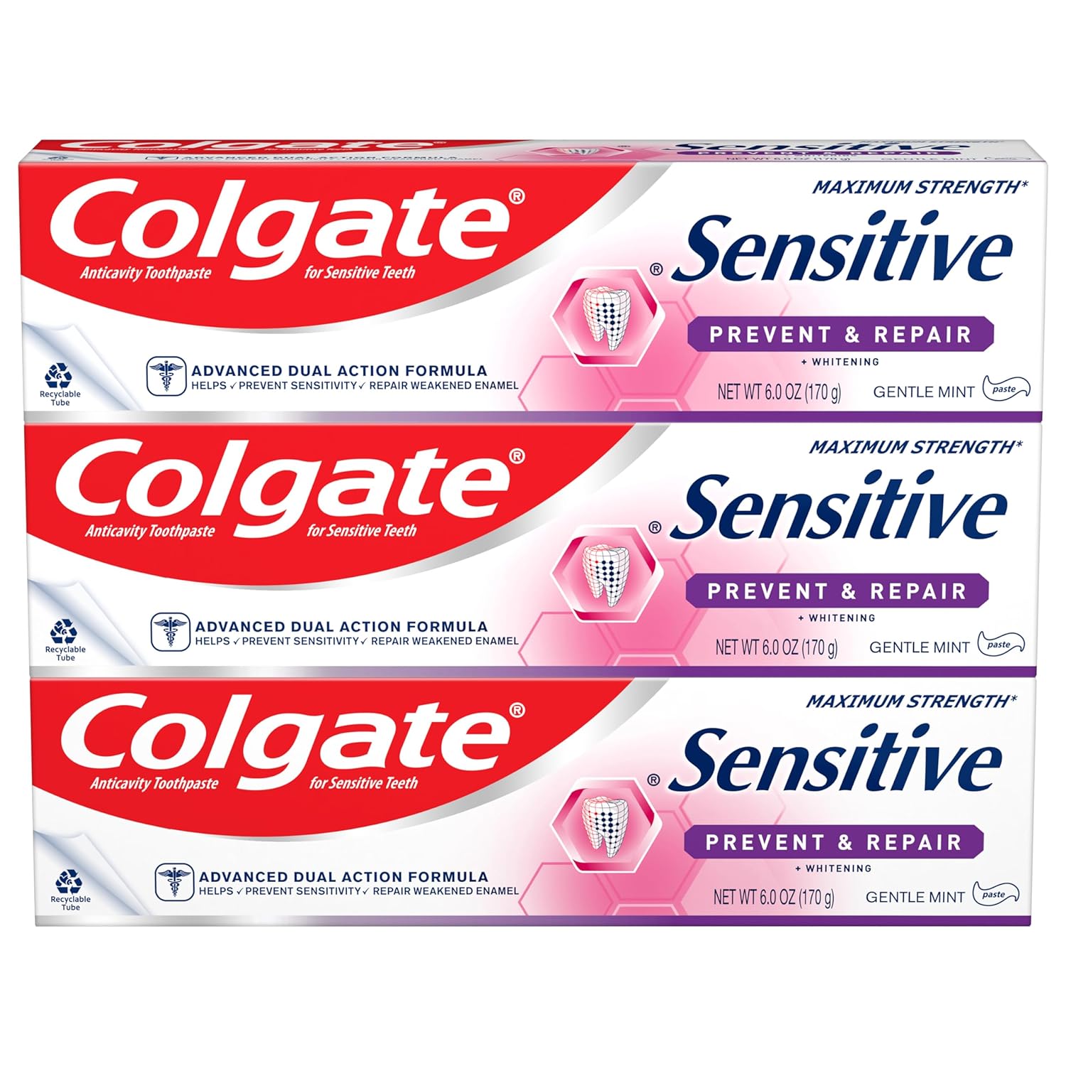 Colgate Sensitive Toothpaste With Whitening, Prevent And Repair, 6 Ounce, 3 Pack