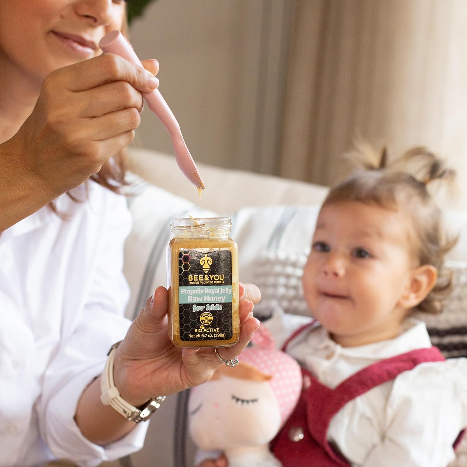 Bee And You Royal Jelly Raw Honey For Kids, Propolis Extract, 100% Natural Superfood, Ultra Pure, Immune Support Supplement, Antioxidants, Keto, Paleo, Gluten-Free, 6.7 Oz : Health & Household