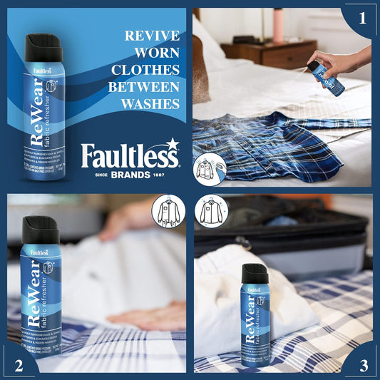 Faultless ReWear Dry Wash Spray for Clothing – Wrinkle Remover, Fabric Refresher Spray, Captures Odors – Like Dry Shampoo for Clothes: Fresh Look W/Out Laundry, 3oz (Mini 3 Pack)