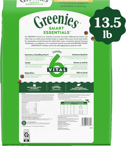 Greenies Smart Essentials Small Breed Adult High Protein Dry Dog Food Real Chicken & Rice Recipe, 13.5 Lb. Bag