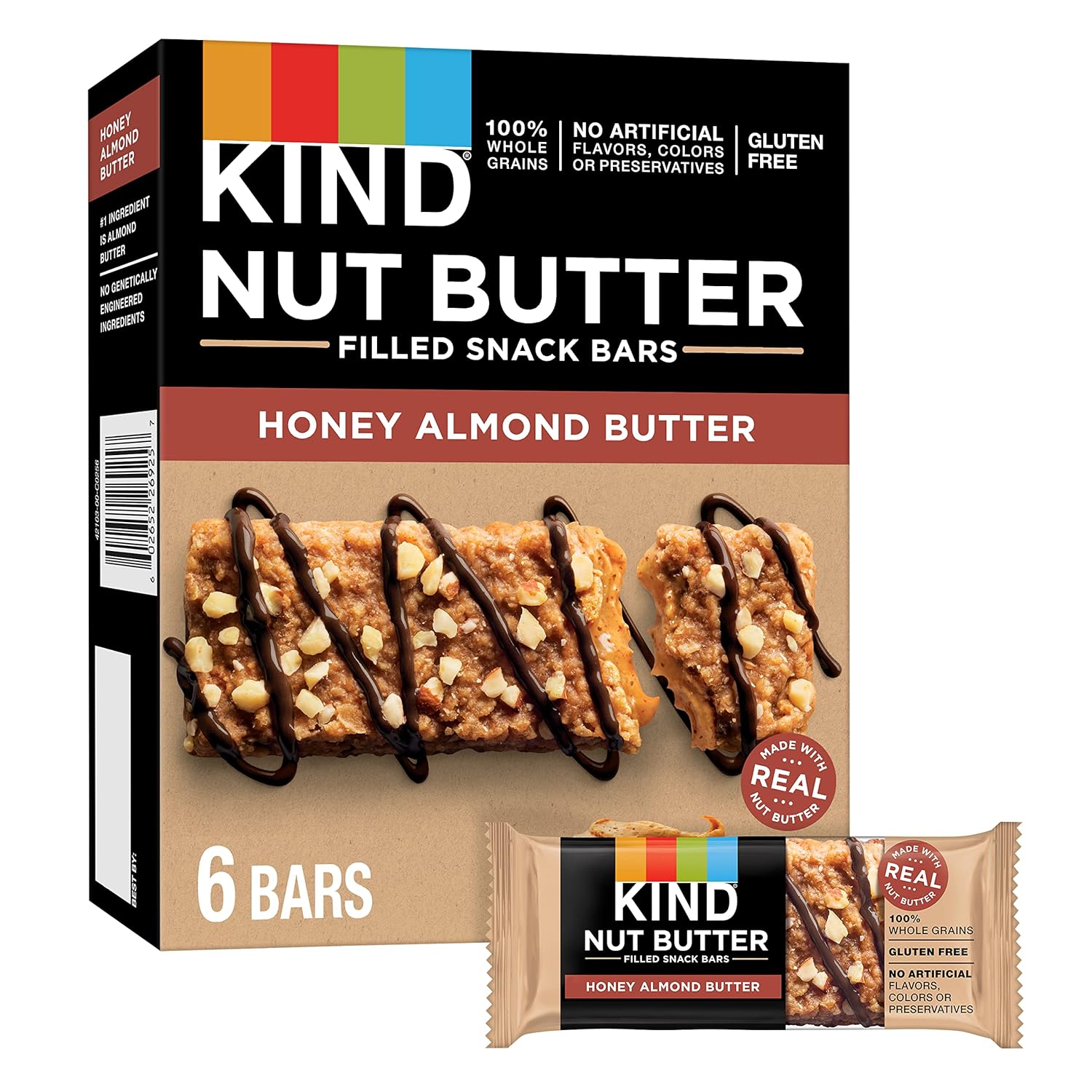 Kind Nut Butter Filled, Honey Almond Butter, 6 Bars (Pack Of 8, 48 Count Total)