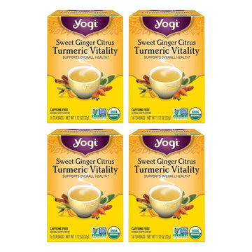 Yogi Tea Sweet Ginger Citrus Turmeric Vitality Tea - 16 Tea Bags Per Pack (4 Packs) - Organic Ginger Turmeric Tea - Supports Well-Being - Includes Turmeric Root, Ginger Root, Cinnamon Bark & More