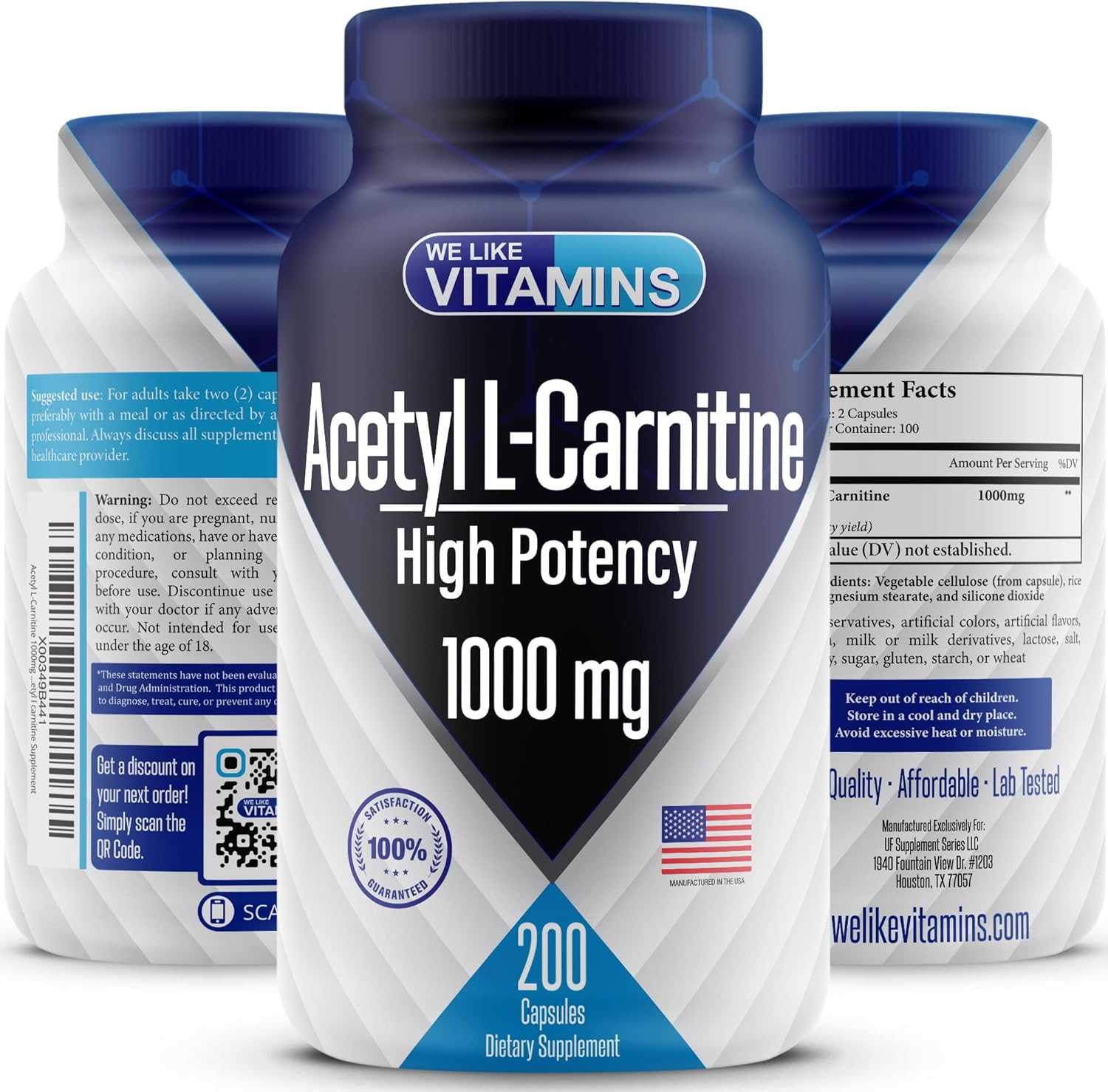 Acetyl L-Carnitine 1000Mg Capsules - 200 Easy To Swallow Veggie Capsules - Acetyl L Carnitine Supplement Helps Support Focus, Brain Function, And Energy