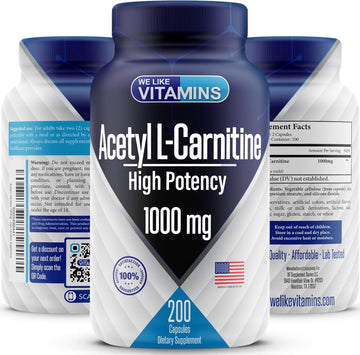 Acetyl L-Carnitine 1000Mg Capsules - 200 Easy To Swallow Veggie Capsules - Acetyl L Carnitine Supplement Helps Support Focus, Brain Function, And Energy