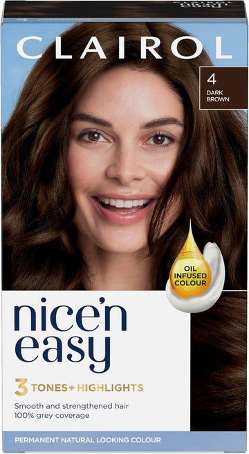 Clairol Nice'N Easy Crème Permanent Hair Dye, 4 Dark Brown, 230G