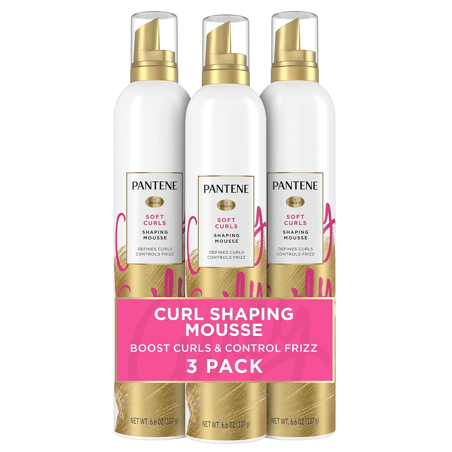 Pantene Curl Mousse For Curly Hair, Tames Frizz For Soft Touchable Curls, 6.6 Oz Each (Pack Of 3)