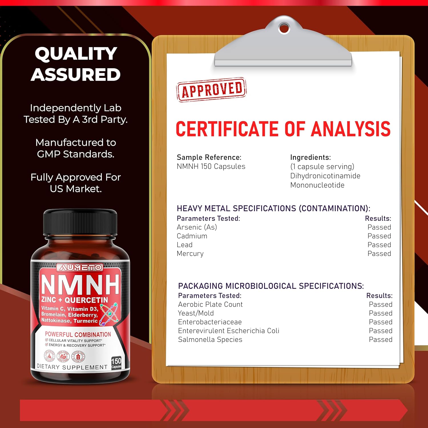 Aumeto Nmnh 600 Mg With Zinc, Quercetin, Vitamin D3, Elderberry & Nattokinase – Daily Cellular Wellness & Healthy Aging Support – 150 Capsules – Made In Usa : Health & Household