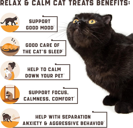 Cat Calming Treats For Stress And Aggressive Behavior - Help Reduce Cat Anxiety And Promote Relaxation - Thunderstorms, Grooming, Traveling - Hemp Calming Cat Treats With American Quality - 135 Chews