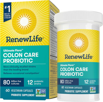 Renew Life Probiotic Colon Care Probiotic Capsules, Daily Supplement Offers Colon Support, L. Rhamnosus Gg, Dairy, Soy And Gluten-Free, 80 Billion Cfu, 60 Count