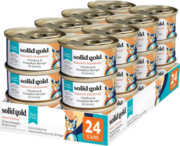 Solid Gold Canned Cat Food - Nature'S Harmony Wet Cat Food Shreds In Gravy - Grain & Gluten Free Cat Wet Food Made With Real Chicken & Pumpkin For Sensitive Stomach Support & Digestive Health -24 Pack