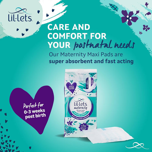 Lil-Lets Maternity Pads, Extra Long Maxi Thick Towels X 30, With Wings, 3 Packs of 10 Postpartum / After Birth Essential (Packing May Vary)