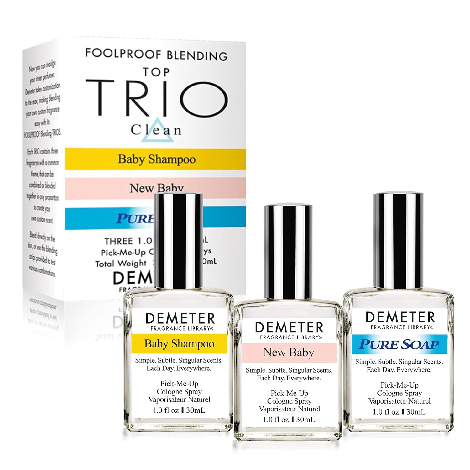 Demeter Clean Foolproof Blending Cologne Set, Baby Shampoo, New Baby And Pure Soap, 1 0Z Each, Perfume For Women And Men, Set Of 3