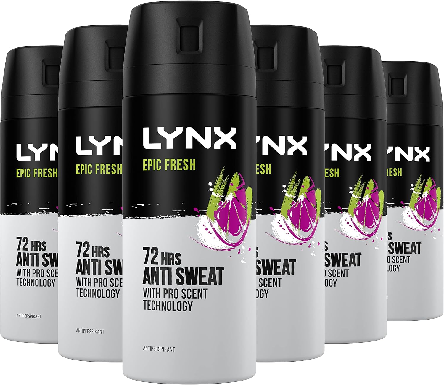 Lynx Epic Fresh Anti-Perspirant Aerosol Men'S Deodorant Spray With Proscent Technology And A Grapefruit & Tropical Pineapple Scent For 72 Hours Protection Against Odour And Wetness 6X 150 Ml