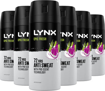 Lynx Epic Fresh Anti-Perspirant Aerosol Men'S Deodorant Spray With Proscent Technology And A Grapefruit & Tropical Pineapple Scent For 72 Hours Protection Against Odour And Wetness 6X 150 Ml