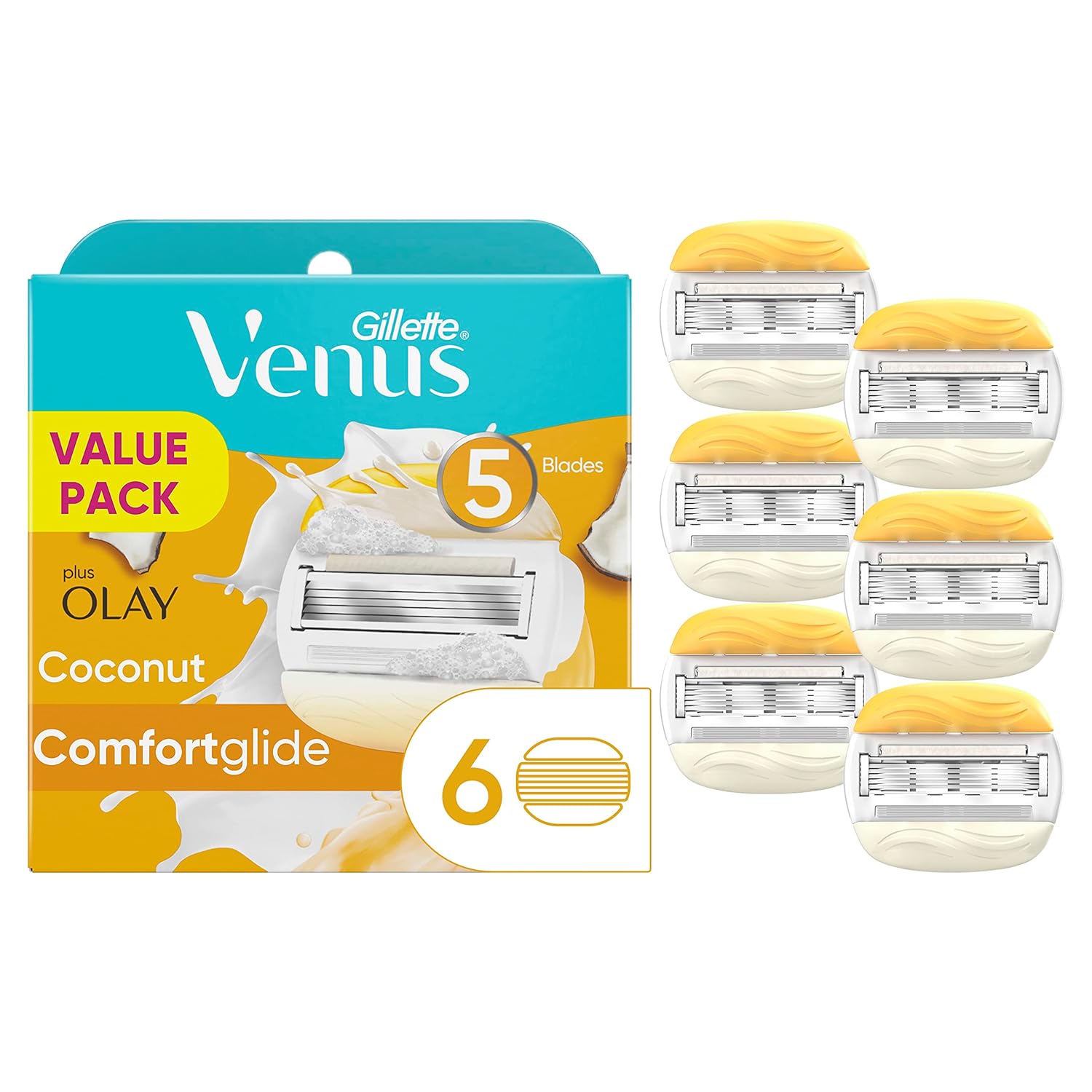 Gillette Venus Comfortglide Womens Razor Blade Refills, 6 Count, Infused With Olay Coconut Scent