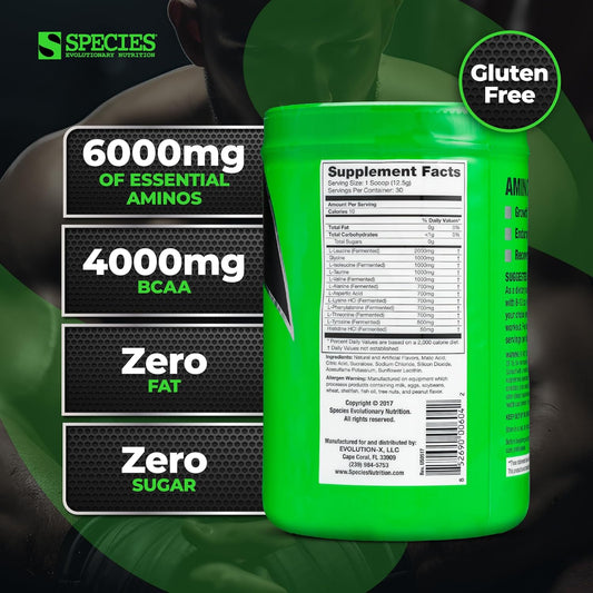 Species Nutrition Amino Evolved Eaa & Bcaa Powder, Fermented Branched Chain Amino Acids, Muscle Recovery & Endurance, Pre & Post Workout Supplement (Blue Raspberry, 30 Servings)