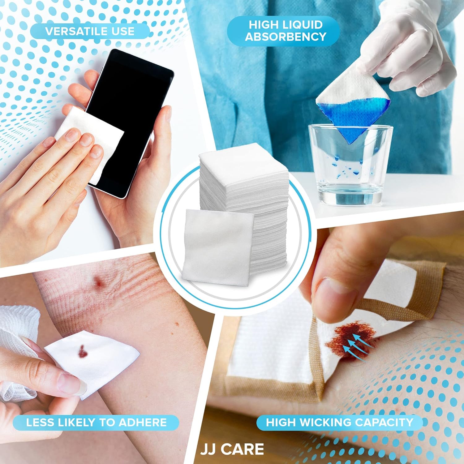 Jj Care Non Woven Gauze [200 Count], 2X2 Non Woven Gauze Pads For First Aid, 4-Ply Dental Gauze, Lint-Free Esthetic Wipes, Gauze Sponges For Wound Care : Health & Household