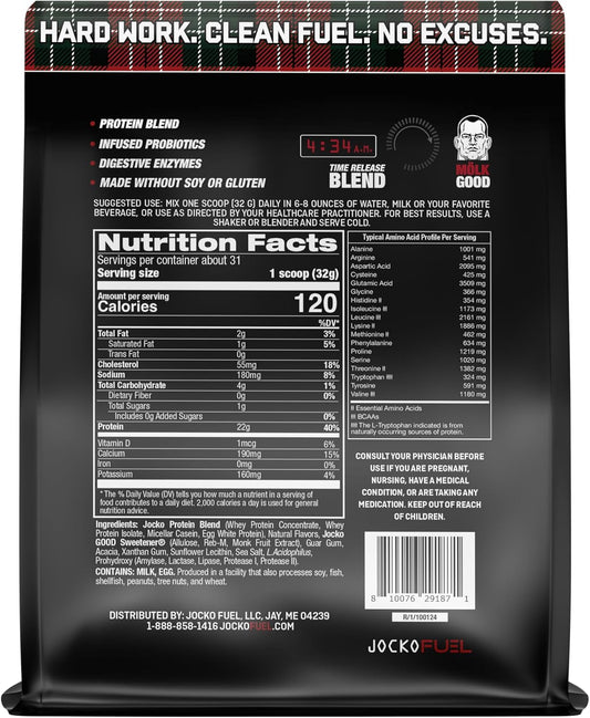 Jocko Mölk Whey Protein Powder - Keto, Probiotics, Grass Fed, Digestive Enzymes, Amino Acids, Low Sugar Monk Fruit Blend - Muscle Recovery & Growth (31 Servings (Pack Of 1), Gingerbread Cookie)