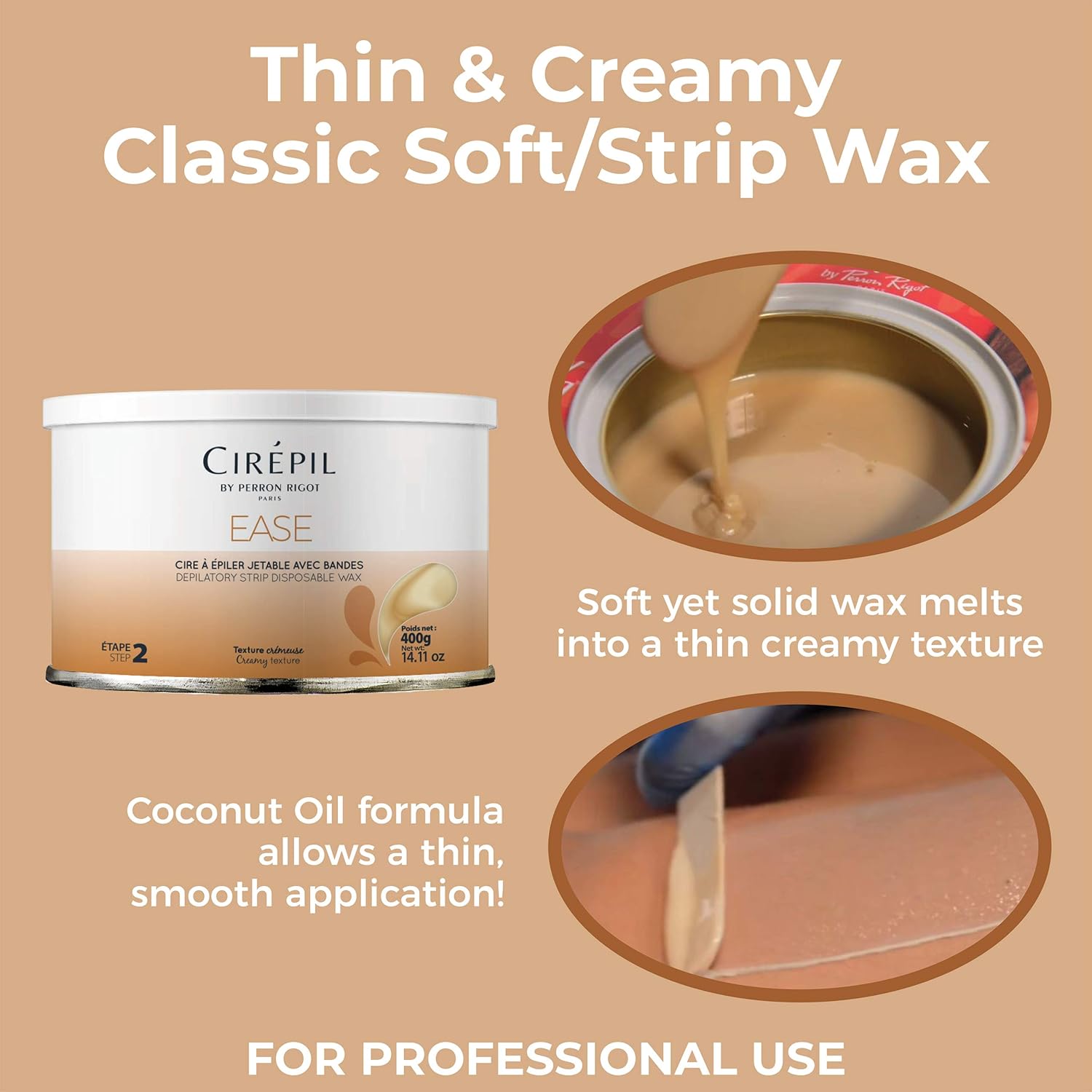 Cirepil - Ease Wax - 400G / 14.11 Oz Wax Tin - Unscented - Creamy Texture - Perfect For Large Areas - Best For Fine Hair & Dry Skin Types - Strips Needed