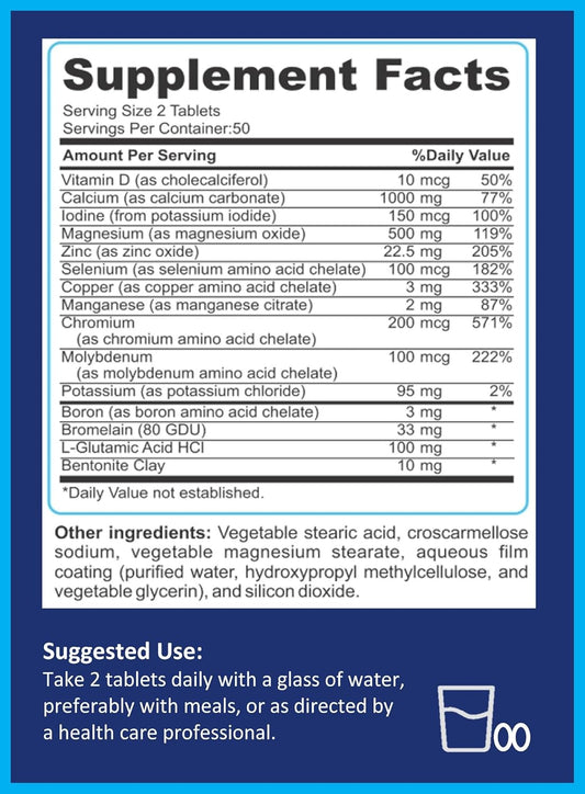 Potent Garden Mega Mineral Supplement Complete Mineral Complex With Calcium Magnesium Zinc Potassium Boron Selenium Chromium & 72 Trace Minerals Iron Free Calcium Supplement -100 Pills