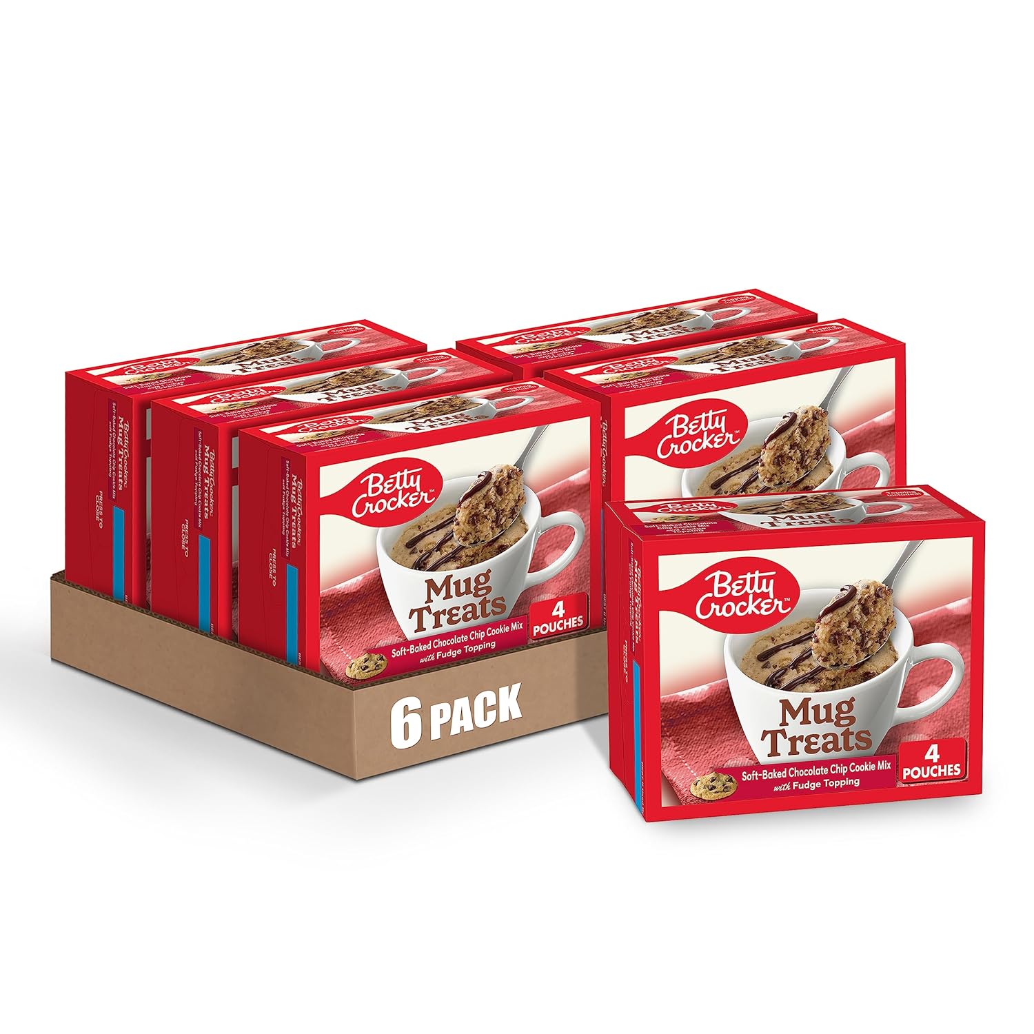Betty Crocker Mug Treats Soft-Baked Chocolate Chip Cookie Mix with Fudge Topping, 4 Servings (Pack of 6)