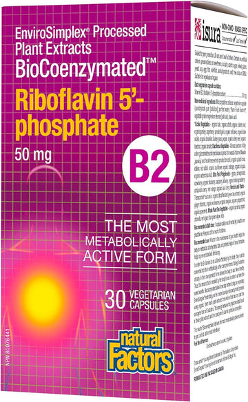 BioCoenzymated, B2, Riboflavin 5'-Phosphate, 50 mg, 30 Vegetarian Capsules, Natural Factors