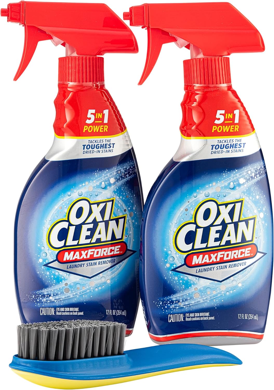 2 Oxi, Clean® Max Force Spray, Laundry Stain Remover, 12 Ounce, Bundle with ZIVIGO Laundry Stain Brush for Scrubbing Out Tough Stains, : Health & Household