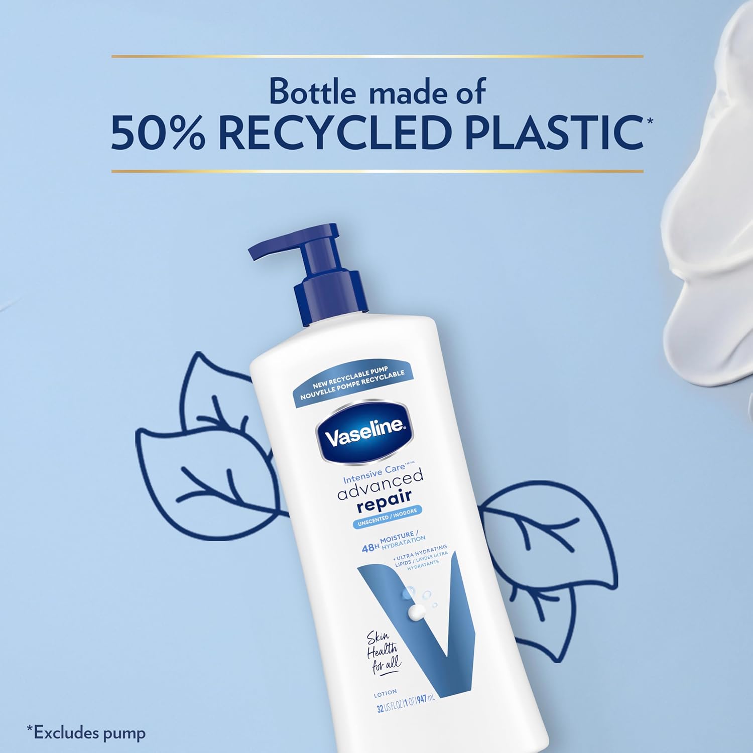 Vaseline Intensive Care Body Lotion Advanced Repair Unscented For Dry Skin Lotion Made With Ultra-Hydrating Lipids + Vaseline Jelly To Repair Extremely Dry Skin 32 Oz : Beauty & Personal Care