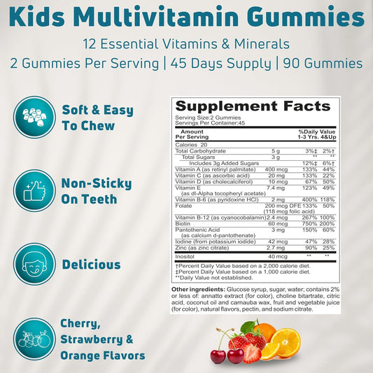 Gummy Vitamins For Kids 45 Day Supply - Vegetarian, Gluten Free, Gelatin Free, Multivitamin Gummies For Kids To Support Immune System & Overall Wellness