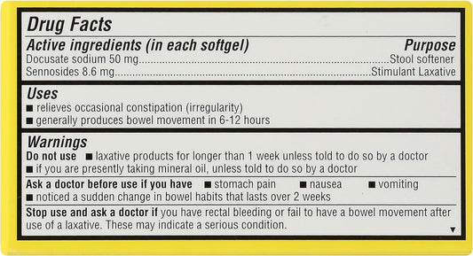 Rite Aid Stool Softener Plus Laxative Softgels 60 Count Constipation Relief Laxative Extra Strength, Overnight Fast Acting Laxative, Fiber Supplement & Stool Softeners Softgels