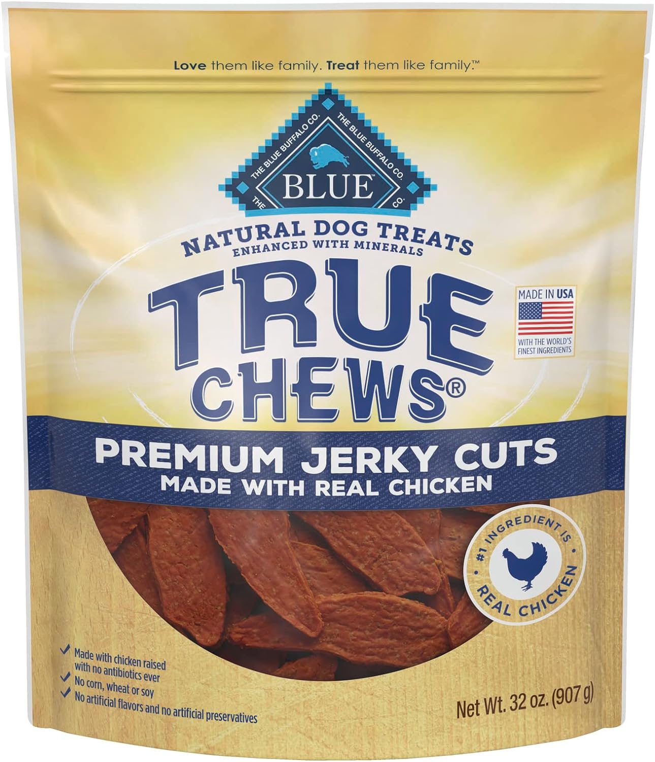 Blue Buffalo True Chews Premium Jerky Cuts Natural Dog Treats, Chicken 32 Oz Bag