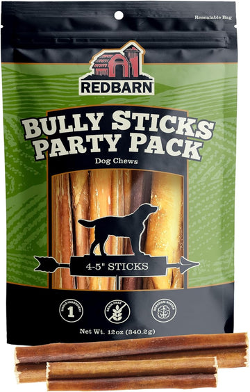 Redbarn All Natural 4-5” Bully Sticks For Small & Medium Dogs - Healthy Long Lasting Chews Variety Party Pack - 100% Beef Single Ingredient Low Odor Rawhide Free - 12Oz Bag - Packaging May Vary