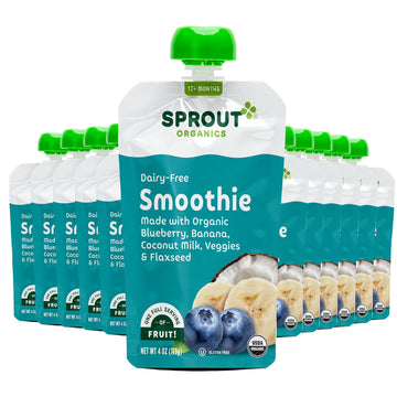 Sprout Organic Baby Food, Stage 4 Toddler Smoothie Pouches, Blueberry Banana With Coconut Milk, 4 Oz Purees 12 Count(Pack Of 1)